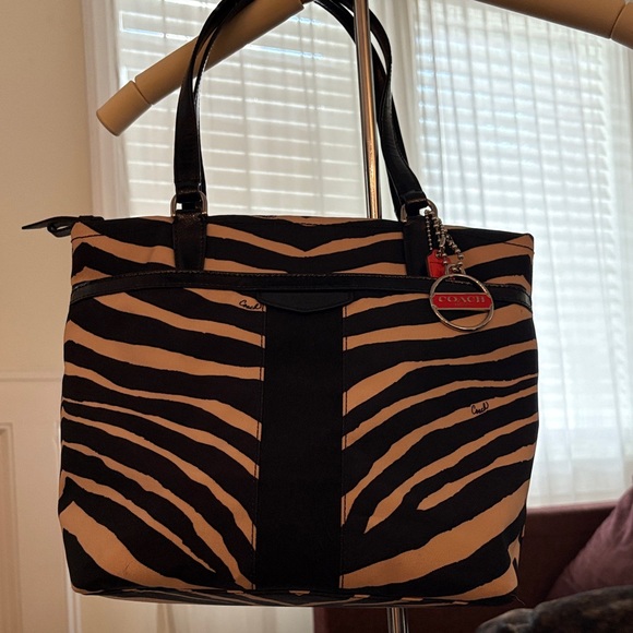 Coach Zebra Stripe Tote - Black and Tan - Picture 1 of 9